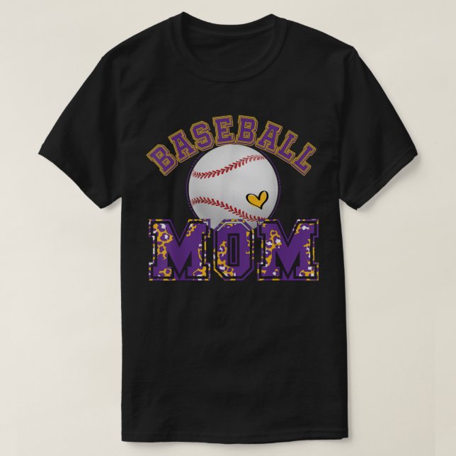 T-shirt Baseball Maman Baseball Leopard Purple Or Pour Mot (Design devant)