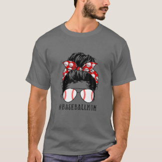 T-shirt Baseball Maman Messy Bun Game Day Vibes Fête des M
