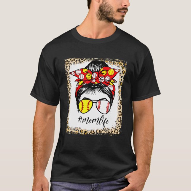 T-shirt Baseball Maman Vie Messeuse Bun Cheveux Leopard Bl (Devant)