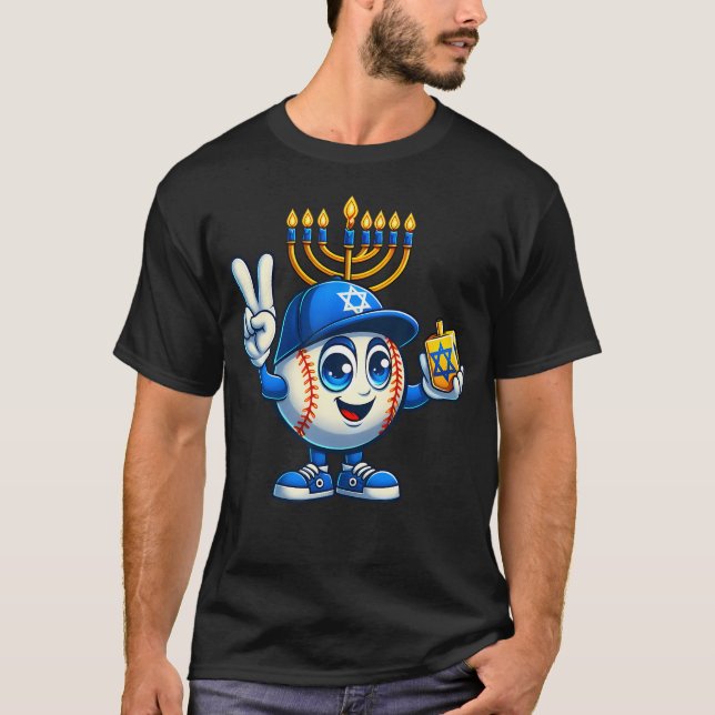 T-shirt Baseball Menorah Dreidel Jewish Hanukkah Womens Me (Devant)