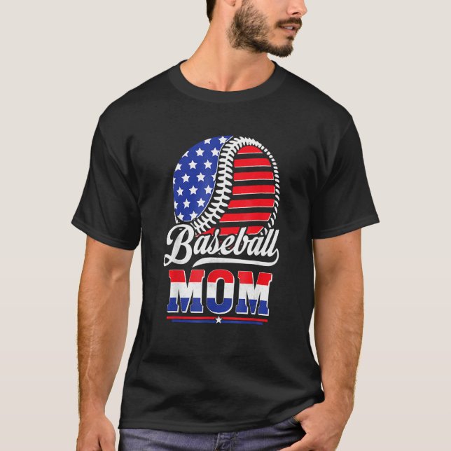 T-shirt Baseball Mom American Flag  For Mother Mom Mommy (Devant)