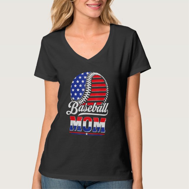 T-shirt Baseball Mom American Flag  For Mother Mom Mommy (Devant)