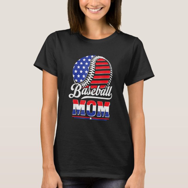 T-shirt Baseball Mom American Flag  For Mother Mom Mommy (Devant)