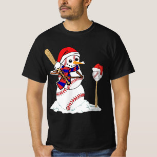 T-shirt Baseball Noël Snowman Jouer Baseball