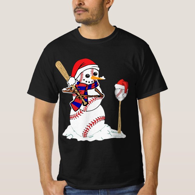 T-shirt Baseball Noël Snowman Jouer Baseball (Devant)