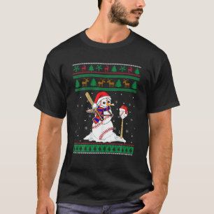 T-shirt Baseball Noël Snowman Jouer Baseball Laid C