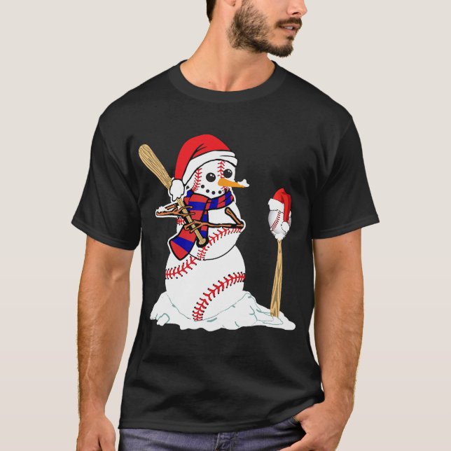 T-shirt Baseball Noël Snowman Jouer Baseball T-Shir (Devant)