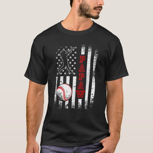 T-shirt Baseball Papaw American Flag  Vintage Baseball (Devant)