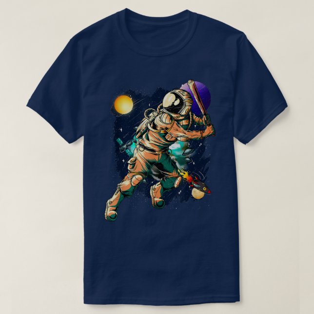T-shirt Baseball Player Astronaut Outer Space UFO Planets  (Design devant)
