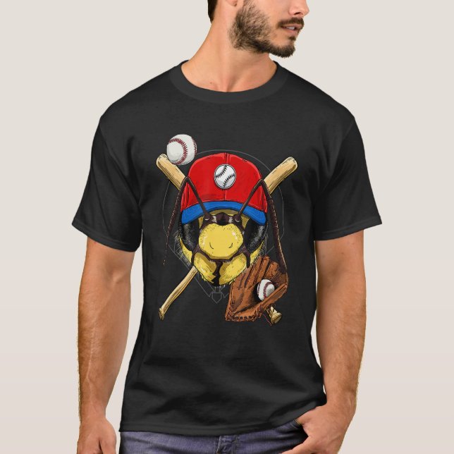 T-shirt Baseball Player Bee Batter Pitcher Catcher Basebal (Devant)