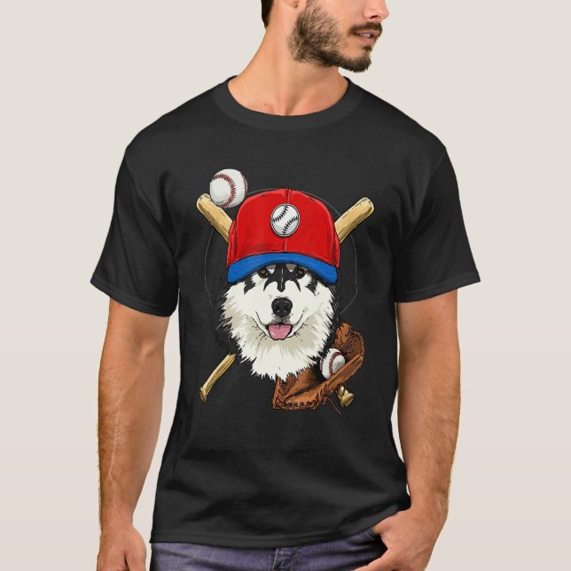 T-shirt Baseball Player Coaches Alaskan Malamute Dog Pitch (Devant)