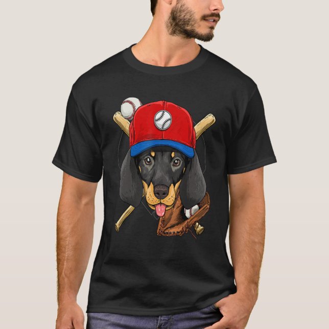 T-shirt Baseball Player Coaches Dachshund Weiner Dog Pitch (Devant)