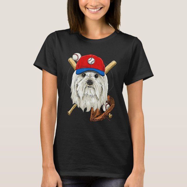 T-shirt Baseball Player Coaches Maltese Dog  Pitcher Catch (Devant)