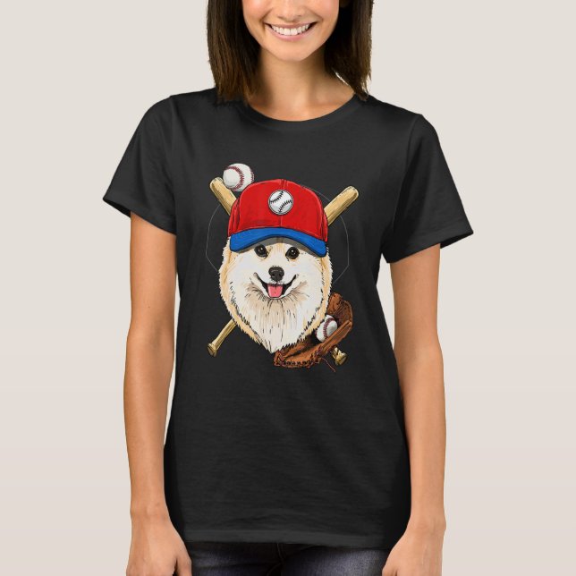 T-shirt Baseball Player Coaches Pomeranian Dog  Catcher Pi (Devant)
