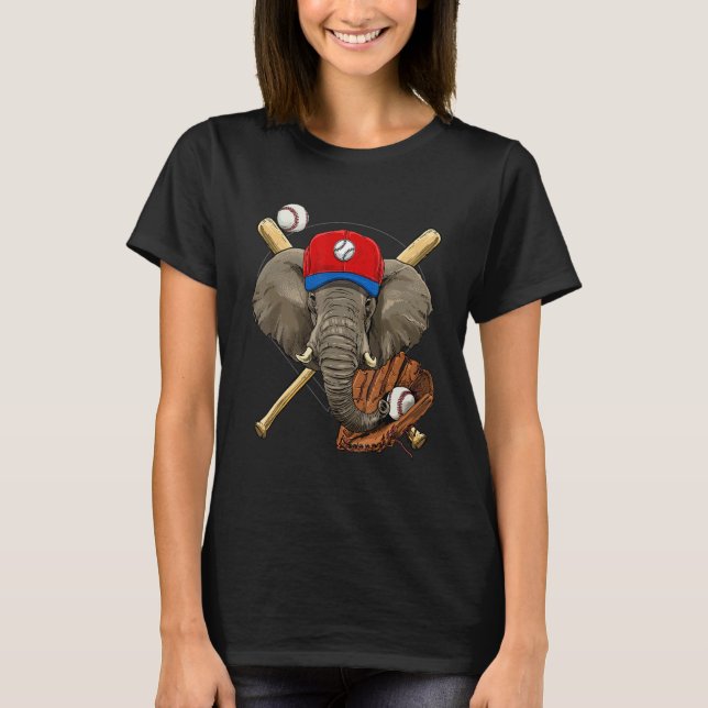 T-shirt Baseball Player Elephant Pitcher Catcher Baseball  (Devant)