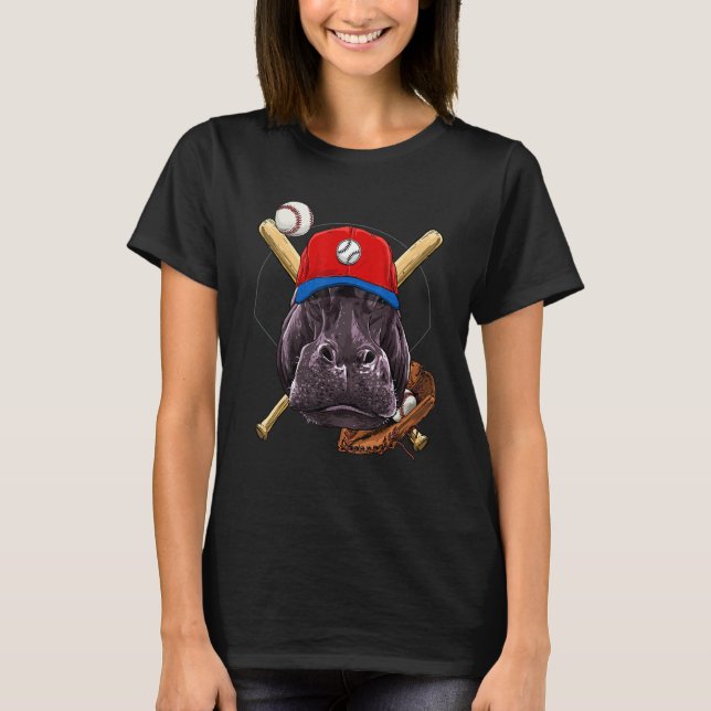 T-shirt Baseball Player Hippopotamus Pitcher Catcher Baseb (Devant)