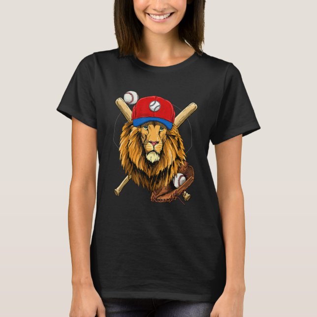 T-shirt Baseball Player Lion  Pitcher Catcher Baseball Coa (Devant)