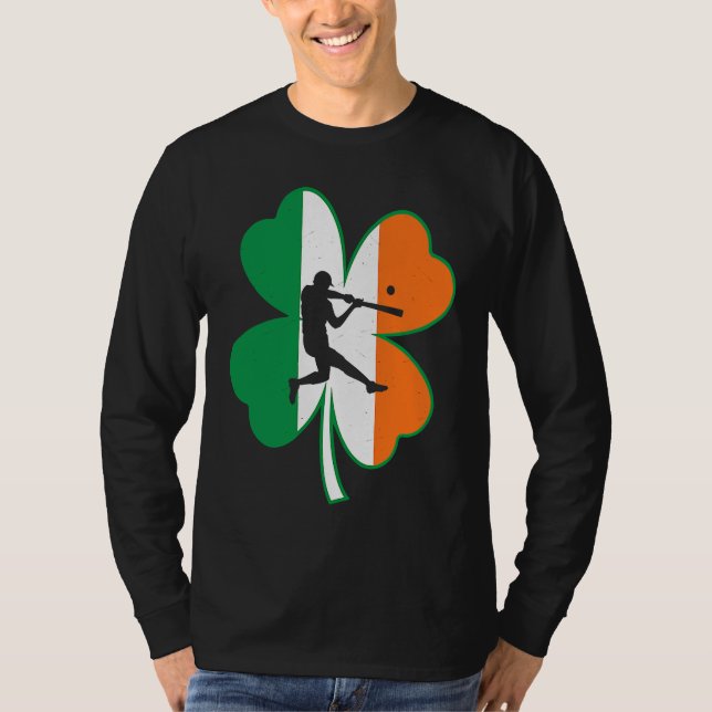 T-shirt Baseball Player Lucky Shamrock Ireland Flag St Pat (Devant)