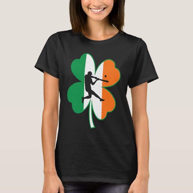 T-shirt Baseball Player Lucky Shamrock Ireland Flag St Pat (Devant)