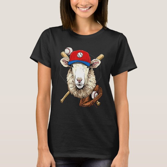 T-shirt Baseball Player Sheep Lamb Pitcher Catcher Basebal (Devant)