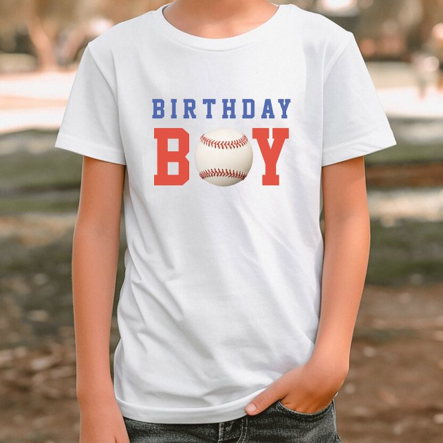 T-shirt Baseball Red White & Blue Boy Anniversaire Party (Baseball Red White & Blue Boy Birthday Party T-Shirt)