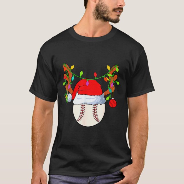 T-shirt Baseball Reindeer Santa Hat Christmas  (Devant)