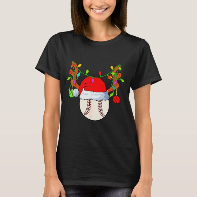 T-shirt Baseball Reindeer Santa Hat Christmas  (Devant)