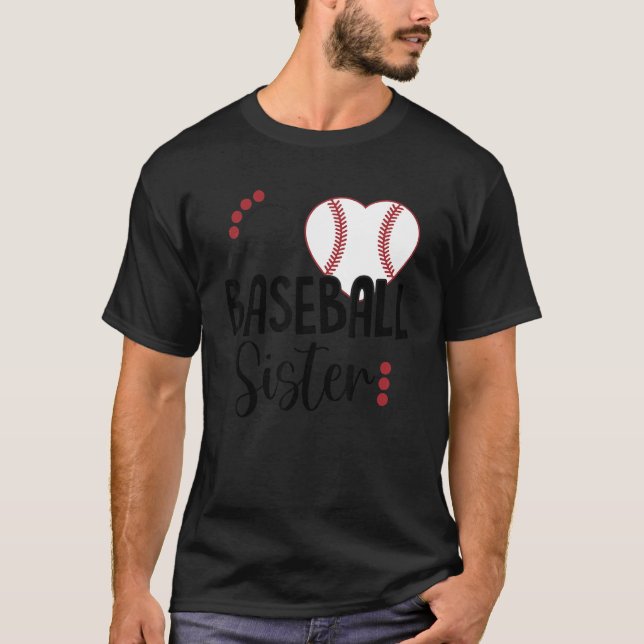 T-shirt Baseball Sister Love Heart Baseball (Devant)