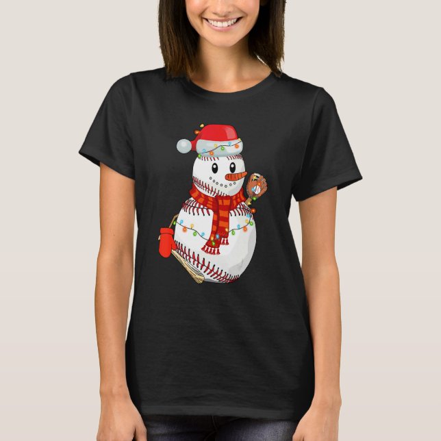T-shirt Baseball Snowman Christmas Game Day  For Baseball (Devant)