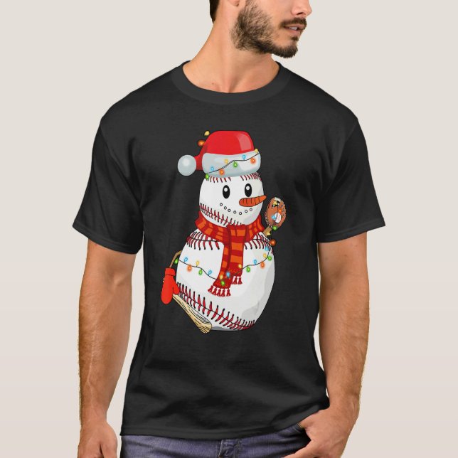 T-shirt Baseball Snowman Christmas Game Day  For Baseball (Devant)