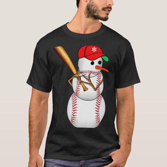 T-shirt Baseball Snowman Snow Christmas Xmas Men Women  (Devant)