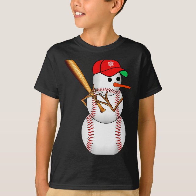 T-shirt Baseball Snowman Snow Christmas Xmas Men Women  (Devant)