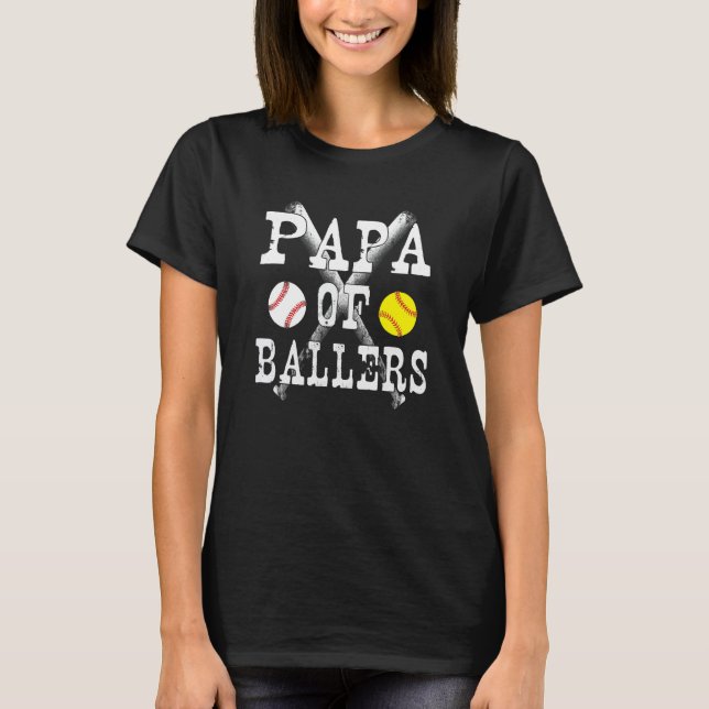 T-shirt Baseball Softball Fathers Day Papa Of Ballers (Devant)