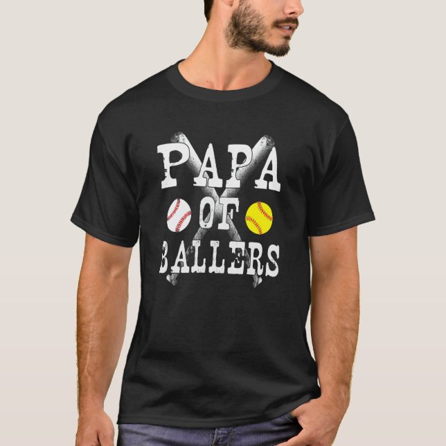 T-shirt Baseball Softball Fathers Day Papa Of Ballers (Devant)
