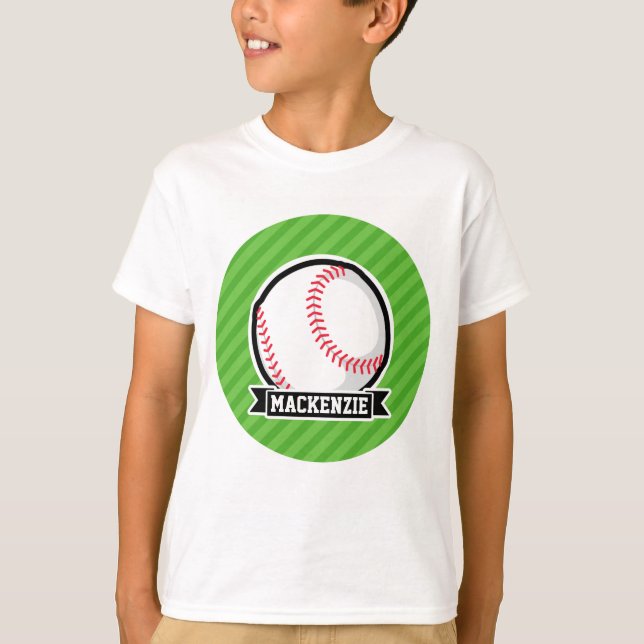 T-shirt Baseball, Softball, Green Stripes (Devant)