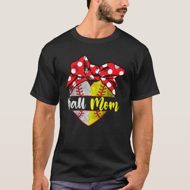 T-shirt Baseball Softball Heart Ball Maman Joueur de famil (Devant)