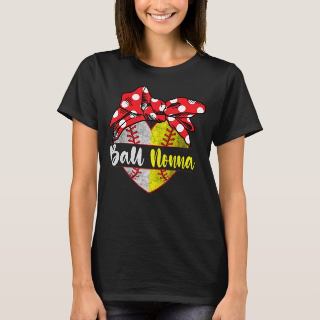 T-shirt Baseball Softball Heart Ball Nonna Family Player C (Devant)