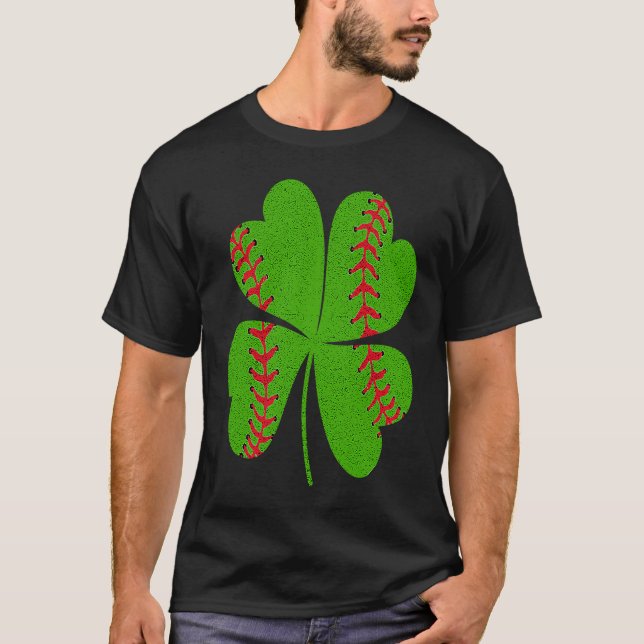 T-shirt Baseball St Patricks Day receveur lanceur Shamrock (Devant)