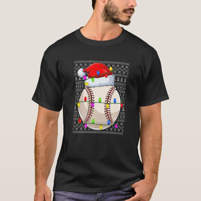 T-shirt Baseball Ugly Sweater Christmas Pajama Lights Spor (Devant)