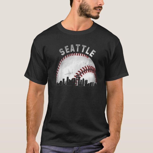 T-shirt Baseball vintage Seattle Skyline City (Devant)