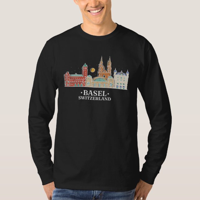 T-shirt Basel Switzerland Vintage Retro Skyline (Devant)