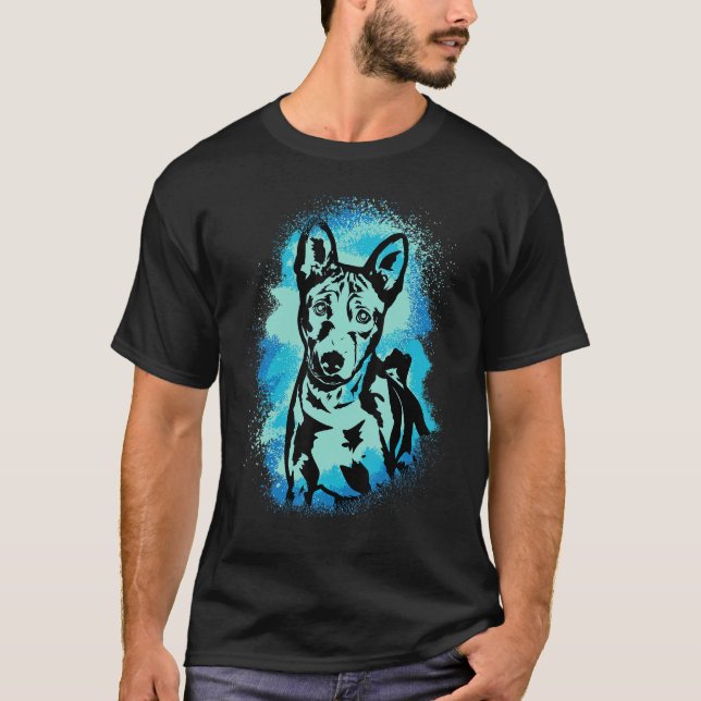 T-shirt Basenji Paint Blue Design Dog Mom Dad (Devant)