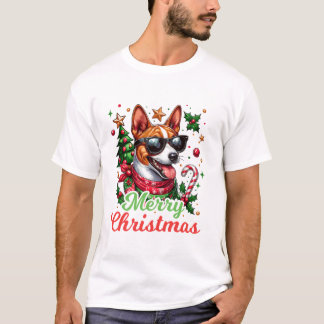 T-shirt Basenji Santa Hat