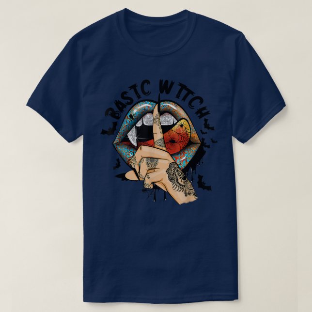 T-shirt Basic Witch Halloween Costume Goth Mouth Bats Haun (Design devant)