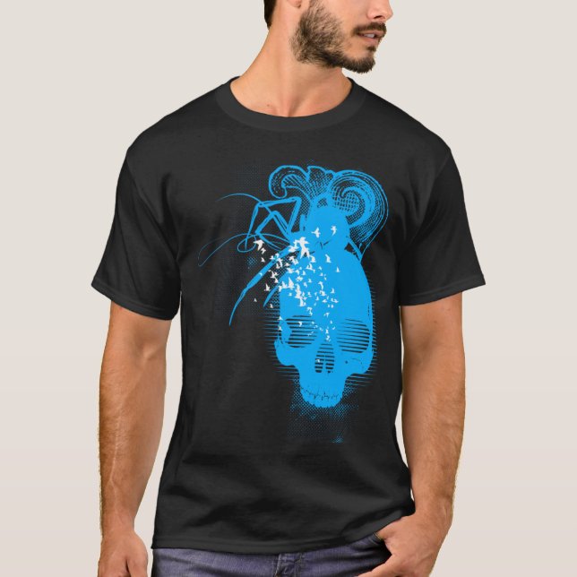 T-shirt BasicBlk SpiderSkull (SkyBlue) (Devant)