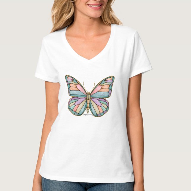 T-shirt basique à col en V pour femme  (Devant)