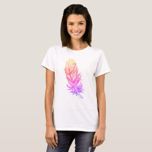 T-Shirt basique Art Plume Rose, Blanc