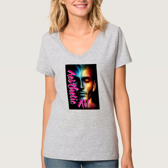 T-shirt basique col en V pour femmes (Devant)