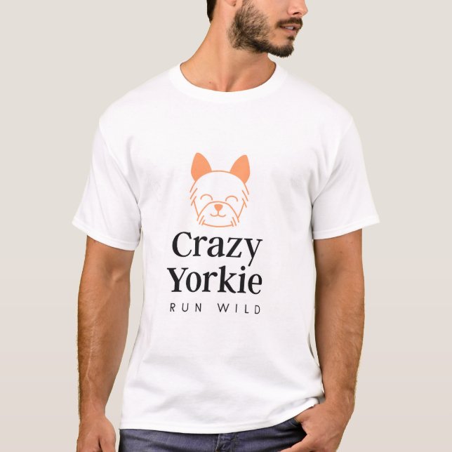 T-Shirt basique Crazy Yorkie pour hommes (Devant)