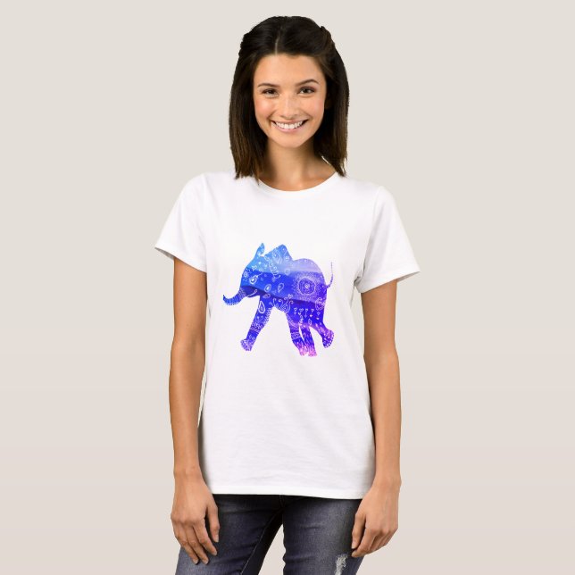 T-shirt basique éléphant Mandala, Blanc (Devant entier)